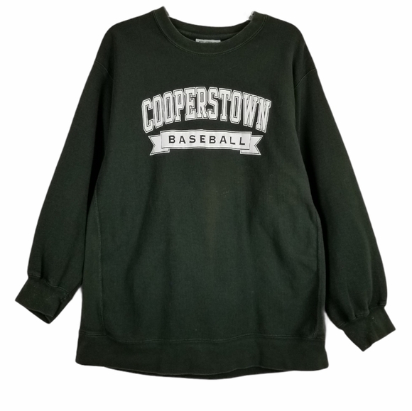 Cooperstown Baseball Crew Neck Sweatshirt Green Cross Weave XL Graphic Heavy - Picture 12 of 12